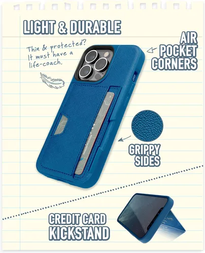 Miniatura 4 de Smartish Funda tipo cartera para iPhone 13 Pro – Wallet Slayer Vol. 2 [delgada + protectora] tarjetero con función atril - Azul sobre verde Blues