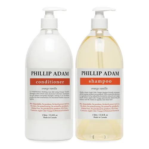 Phillip Adam Champú y acondicionador de vainilla naranja para todo tipo de cabello – Fórmula de vinagre de sidra de manzana – Sin sulfatos y sin