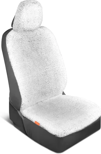 Miniatura 10 de Carbella Fundas de asiento de automóvil de piel de oveja, paquete de 2 unidades, solo asientos delanteros, bonitas fundas de asiento para negro