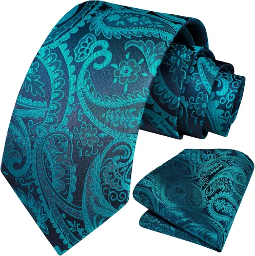 Miniatura 170 de HISDERN Corbatas para hombre, corbata de cachemira y bolsillo cuadrado tejido clásico floral para hombre, corbata de fiesta de boda