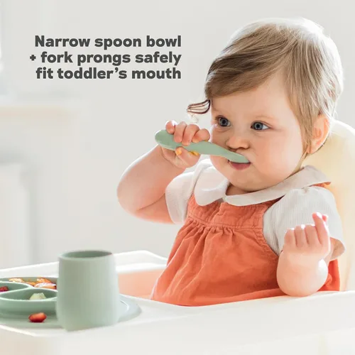 Miniatura 4 de ezpz Mini Utensilios - más de 12 meses (Tenedor y cuchara en azul) - Tenedor y cuchara 100% libres de BPA - Utensilios para niños pequeños