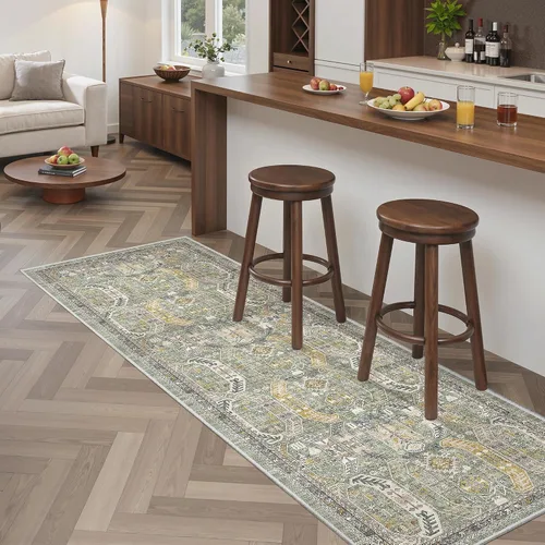 Miniatura 372 de Madane Tapete lavable de 2 x 10 pies para pasillo, cocina, recibidor, clásico, suave, antideslizante para interiores, casa de campo, baño, sala