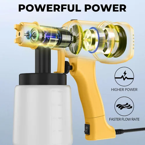 Miniatura 3 de Pulverizador de pintura de 400 W, 3 patrones de pulverización Hvlp pistola de pintura en aerosol, ancho y flujo de pulverización ajustables, Amarillo