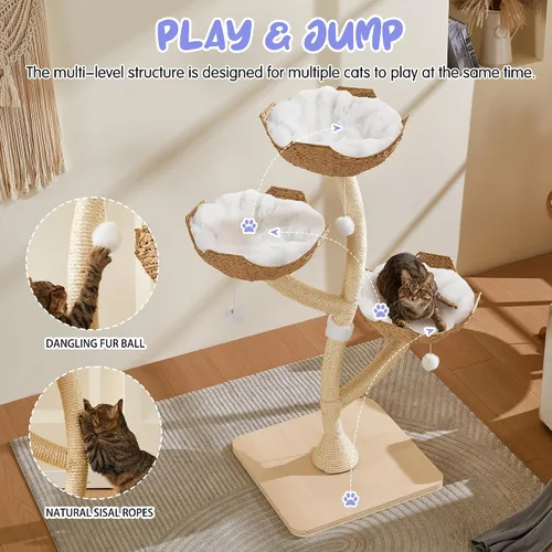 Miniatura 2 de Torre de Árbol para Gatos Moderna de 53" - Condominio para Gatos de Varios Niveles con Postes para Rascar para Gatos Pequeños y Grandes