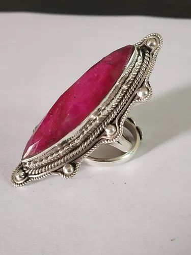 Miniatura 9 de Ruby Ring, Bohemian Jewelry, Long Ring, Eye Shape, Bridesmaids Gift, Promise Engagement Ring, 925 Sterling Silver Ring, Full Finger Jewelry