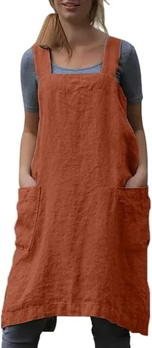 Schine Pinafore de algodón con espalda cruzada para mujer, con bolsillos grandes, prácticos delantales para trabajos de jardinería, cocina, Naranja