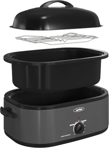 Sunvivi Horno Tostador con Tapa de Autohilvanado, Horno Eléctrico de 20 Cuartos con Bandeja y Rejilla Extraíbles, Control de Temperatura de Rango