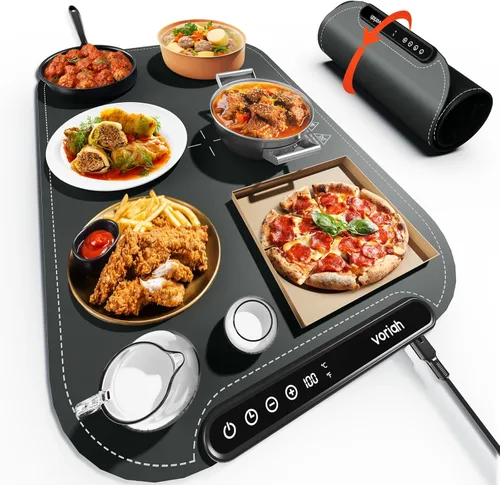 Miniatura 12 de Esterilla de calentamiento para alimentos, bandeja de calentamiento eléctrica Voriah con 3 ajustes de temperatura y apagado automático, calentador