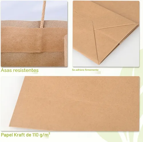 Miniatura 3 de Brothersbox Bolsas de regalo marrones con asas, 100 unidades, 8 * 4.76 * 10 pulgadas, bolsas de papel kraft medianas a granel para manualidades