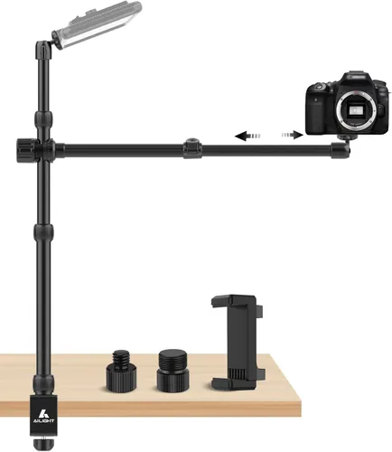 Miniatura 6 de Ailight Soporte de Montaje de Cámara Aérea para Escritorio, Soporte de Cámara Web de 15.75"-33.45" con Brazo Telescópico Ajustable de 2 Secciones