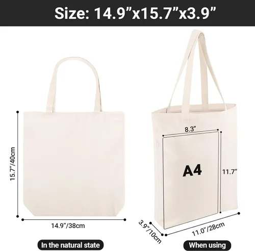 Miniatura 2 de Segarty Bolsa de lona pequeña, paquete de 6 bolsas de lona en blanco de 15 x 16 pulgadas para mujer, bolsa lisa reutilizable con algodón natural
