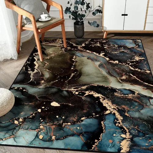 Miniatura 25 de Alfombra abstracta moderna de 2 x 3 pies, alfombra de baño con textura de mármol azul, antideslizante, lavable, alfombra de pelo bajo