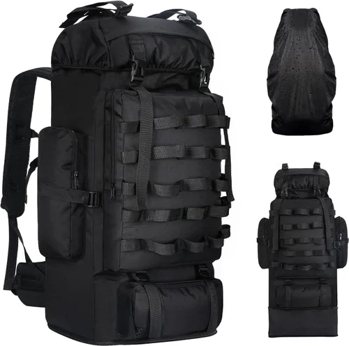 70L/100L Mochila de camping y senderismo con cubierta para la lluvia, mochila táctica militar ampliable grande, mochila de viaje impermeable Molle