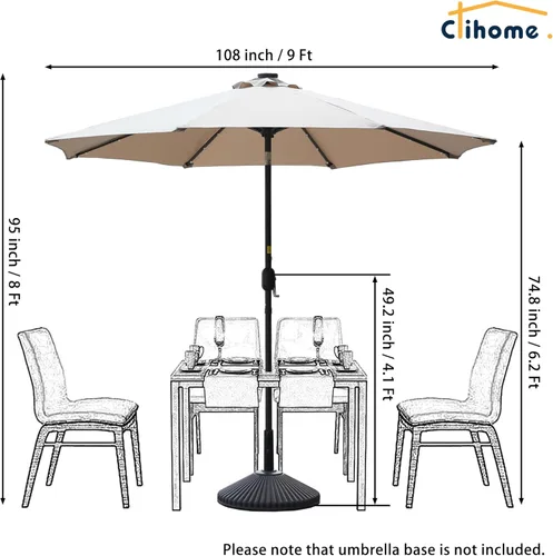 Miniatura 4 de Clihome Sombrilla solar de 9 pies para patio, 32 luces LED, sombrilla solar para patio al aire libre con botón de inclinación y manivela para patio