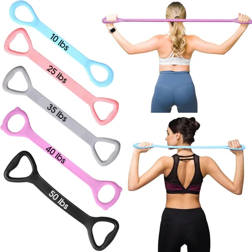 Soulchen Paquete de 5 bandas elásticas de resistencia para brazos, espalda, pecho y hombros, yoga, pilates, estiramiento, entrenamiento para mujeres