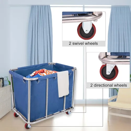 Miniatura 3 de 12 Bushels - Carrito de lavandería para uso comercial/hogar, canasta grande de acero inoxidable resistente con ruedas, para organizador y Azul-3