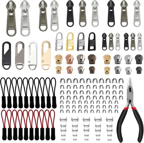 Kit de reparación de cremalleras (188 piezas) – Reparador universal para equipaje, mochilas, chaquetas, abrigos y botas, incluye deslizadores #3 #5
