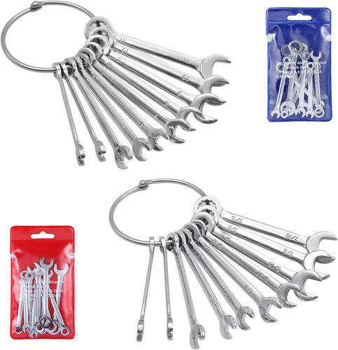 Miniatura 7 de Juego de llaves inglesas mini de extremo abierto, juego de llaves combinadas con anillo de cadena tipo métrico (10 piezas)
