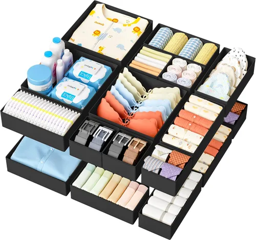 Miniatura 8 de DIMJ Organizador de cajones de ropa – Paquete de 20 contenedores organizadores de cajones de armario para almacenamiento de ropa de bebé, Rosa