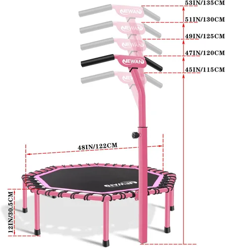 Miniatura 5 de Trampolín de Fitness Newan de 48" con Barra de Manija Ajustable, Trampolín Silencioso Bungee Rebounder Saltador Entrenador Cardiovascular