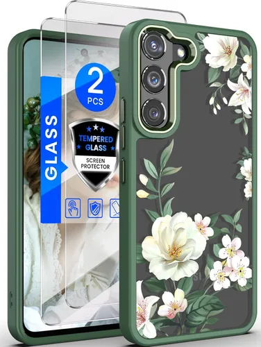 Dretal Funda para Samsung Galaxy S22 5G Floral, de Grado Militar Probada contra Caídas, Parte Trasera Dura y Borde Suave, Funda Protectora de Verde