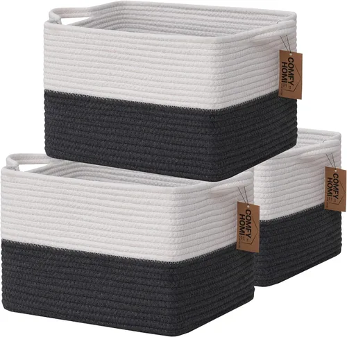 Miniatura 15 de COMFY-HOMI Cestas de almacenamiento de 11.5 x 7.5 x 4.7 pulgadas para organizar, cesta tejida de cuerda de algodón, caja de almacenamiento