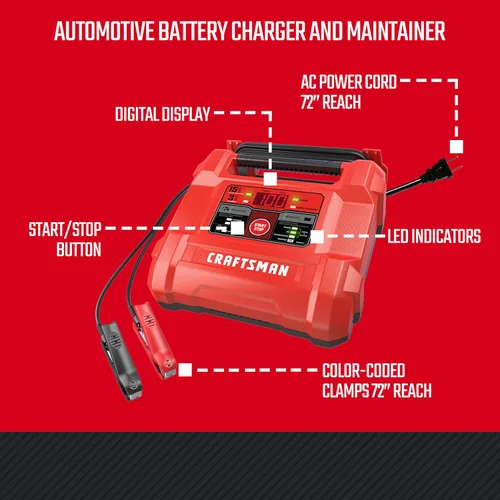 Miniatura 7 de CRAFTSMAN Cargador de batería de auto de 15A y mantenedor de batería, solución 4-en-1, para baterías de 6V/12V de deportes acuáticos, automotrices