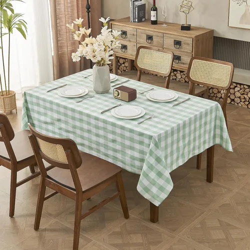 Miniatura 35 de Mantel para mesa rectangular de 55x71 pulgadas, de lino sintético, resistente a las arrugas e impermeable, color beige, para cocina, comedor