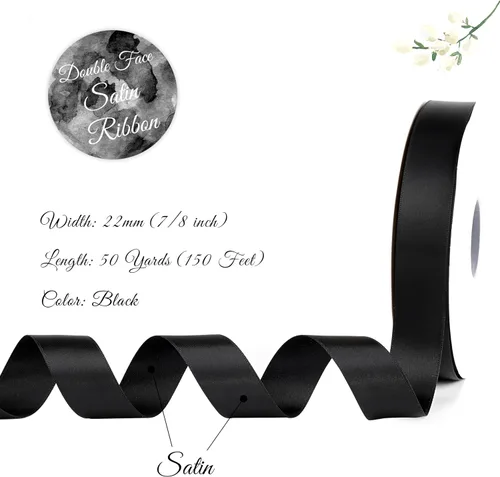 Miniatura 2 de MAYREEL Cinta de satén negra de 7/8 pulgadas de doble cara para envolver regalos, manualidades, lazos para el pelo, decoración de fiesta, ramos