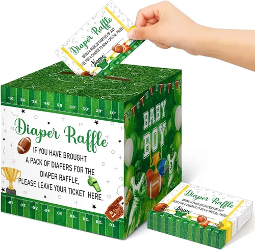 Miniatura 8 de Teling 51 boletos para rifas de pañales con caja de tarjetas, decoración de baby shower, caja de soporte para baby shower, para fiesta de rifas