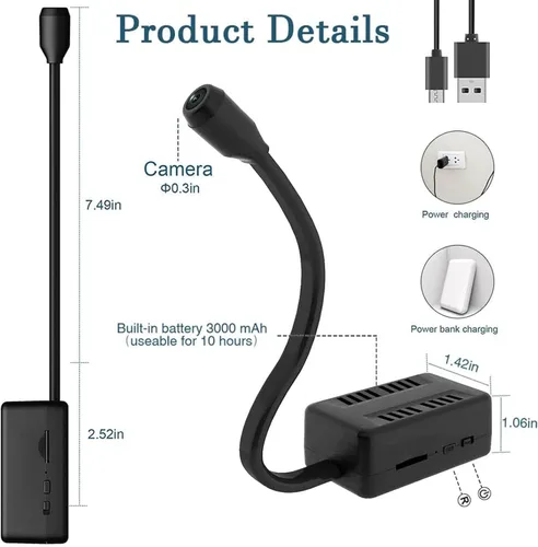 Miniatura 6 de Zyyini , Cámara de seguridad HD 1080P Lente flexible, cámara pequeña, conversación de 2 vías, detección de movimiento, monitor remoto, batería