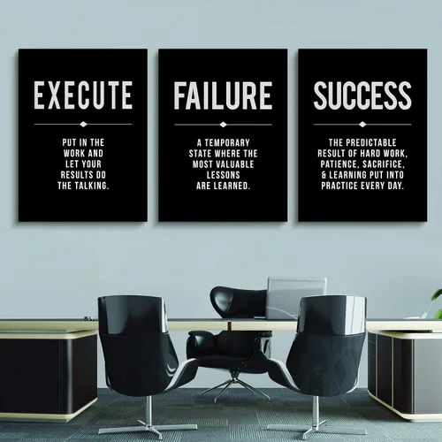 Miniatura 4 de Lienzo enmarcado para pared, cita de éxito, arte de pared de oficina, póster grande negro, juego de 3 impresiones motivacionales positivas