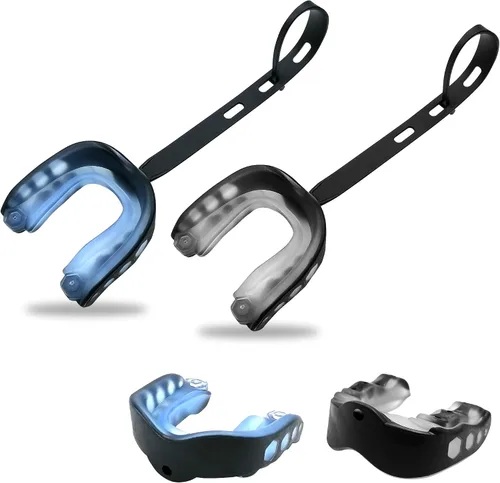 Protector bucal de fútbol, 2 piezas, boquilla, fútbol, deportes juveniles, con correa, protectores bucales para atletas jóvenes y adultos, hockey,