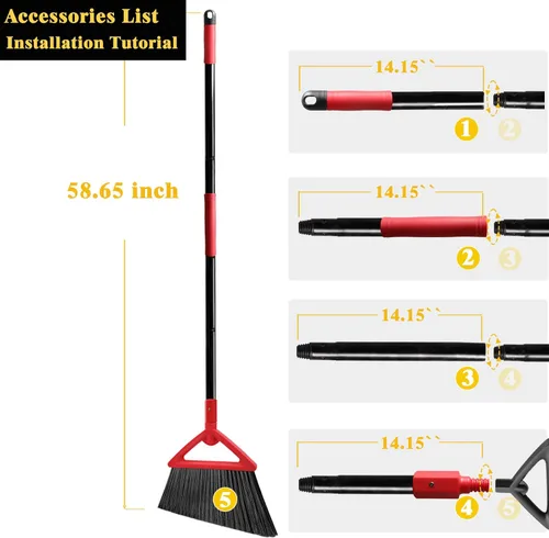 Miniatura 3 de Escoba angular resistente, escoba comercial mejorada para barrer en interiores y exteriores, escoba roja perfecta de cocina, garaje, industrial