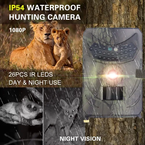 Miniatura 5 de Mini cámara de sendero, cámara de juego de 20MP 1080P con visión nocturna activada por movimiento de 120°, cámara de caza impermeable IP54 con 26