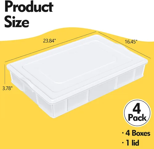 Miniatura 2 de Paquete de 4 bandejas de plástico a prueba de masa con tapa, contenedor apilable para masa de pizza, color blanco