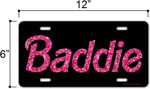 Miniatura 2 de Honey Dew Gifts, Baddie, 12 pulgadas por 6 pulgadas, placa divertida, placas de tocador para autos, accesorios rosa para mujeres, linda etiqueta