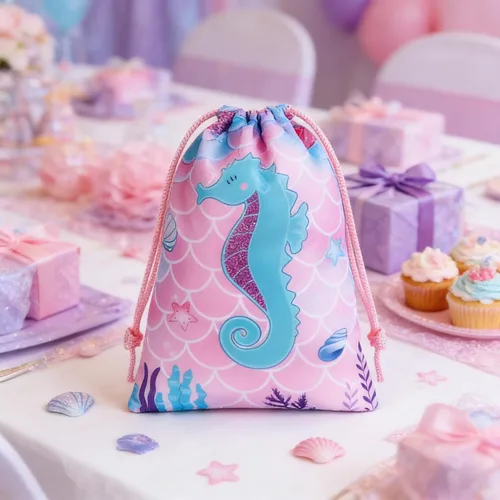 Miniatura 4 de Clabby 16 mochilas con cordón de sirena a granel, bolsas de regalo de dulces, bolsas de golosinas para cumpleaños bajo el mar, decoración temática
