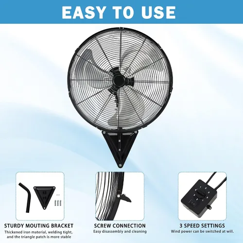 Miniatura 3 de Ventilador de pared de 20 pulgadas, ventilador de pared resistente de 7100 CFM con 3 velocidades e inclinación ajustable, ventiladores oscilantes