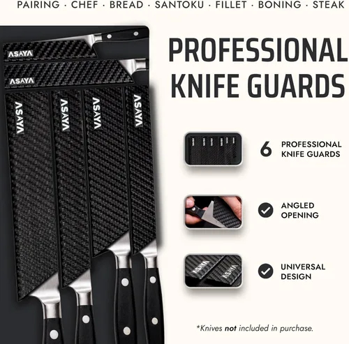 Miniatura 2 de Asaya Protectores profesionales para filos de cuchillos, cubiertas universales de cuchilla, extra resistencia, plástico ABS y forro de fieltro sin
