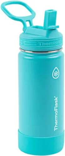 Miniatura 5 de ThermoFlask Botella de agua de acero inoxidable de 16 onzas, paquete de 2, rojo y aguamarina