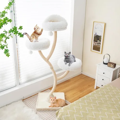 Miniatura 2 de Tangkula Árbol alto para gatos, torre grande de varios niveles para gatos de 70 pulgadas con 3 perchas cálidas, 3 bolas de tintineo, postes