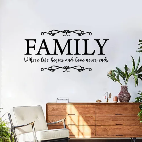 Miniatura 2 de Vinilo decorativo para pared, diseño con cita familiar, diseño de vida y amor, mural para el hogar, cocina, sala de estar, calcomanía extraíble Negro