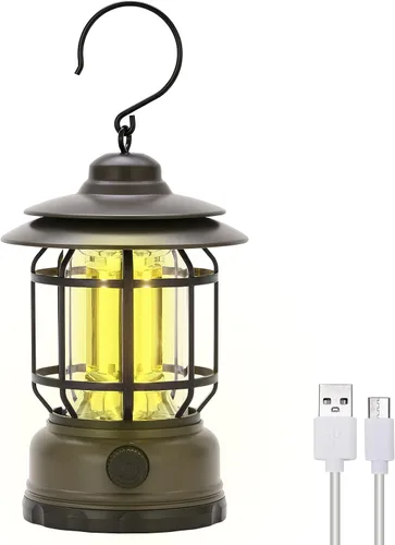 Miniatura 9 de Faroles LED para campamento, estilo vintage, color negro, paquete de 2 Recargable, portátil, atenuación continua, impermeable IP44, luz colgante
