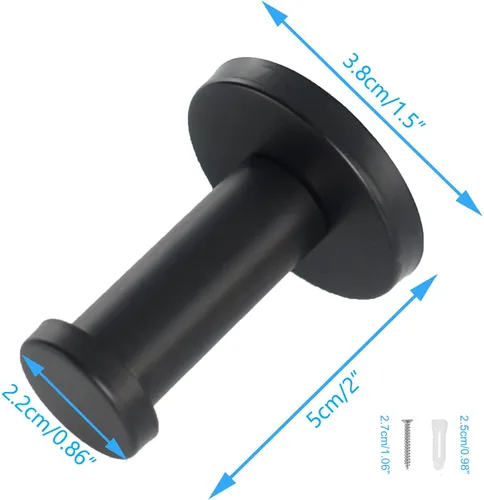 Miniatura 6 de Ganchos para toallas de baño, paquete de 6 ganchos redondos para abrigos, gancho resistente para bata montado en la pared, colgador de ropa Negro