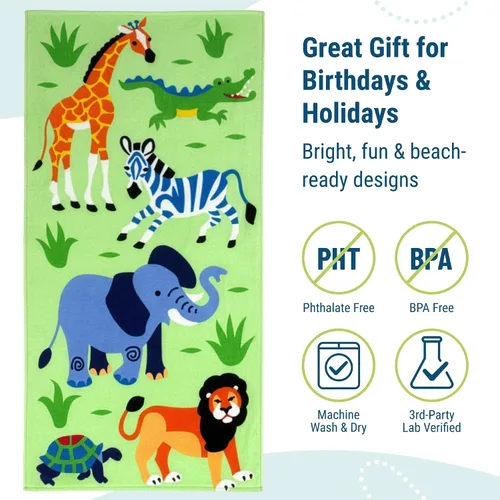 Miniatura 4 de Wildkin Toalla de playa para niños, 100% algodón, suave y absorbente, ideal para piscina y playa, animales salvajes