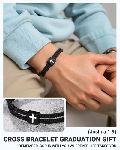 Miniatura 2 de UNGENT THEM Pulsera de cuerda trenzada con cruz para hombres y niños, Navidad, San Valentín, graduación, Pascua, regalos de bautismo cristiano