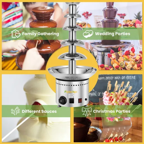 Miniatura 7 de Fuente de chocolate comercial de 5 niveles, 13.2 libras, fuente de queso de nacho, máquina de fuente de fondue caliente de acero inoxidable