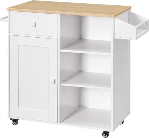 Miniatura 10 de HOOBRO Isla de cocina, armario de almacenamiento con cajón, carrito de cocina con especias y toallero, ahorro de espacio, fácil montaje, para sala