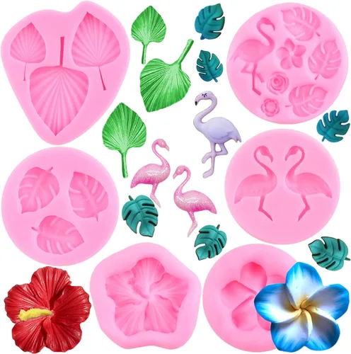 Miniatura 13 de ZiXiang Moldes de silicona de dinosaurio, molde de hojas tropicales para fondant, molde de hojas de helecho, molde de caramelo para baby shower